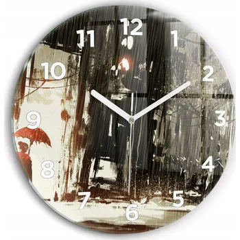 Hodiny Skleněné foto hodiny na zeď Žena v deštivé noci kulatý průměr 30 cm
