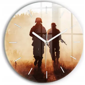 Hodiny Skleněné moderní foto hodiny nástěnné plynoucí ručičky Vojáci průměr 30 cm
