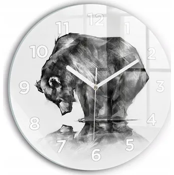 Hodiny Moderní skleněné nástěnné hodiny s potiskem Kreslený medvěd průměr 30 cm
