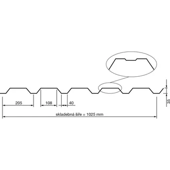 Stavební materiál Lindab - trapéz T-35E pozink 0,7mm, r.š.1025mm