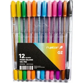 GELOVÉ PROPISKY RYSTOR sada 12 různých třpytivých barev KULIČKOVÉ PERO