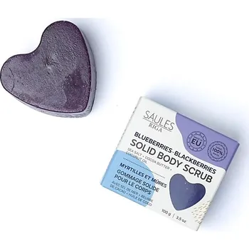 Tělový peeling Přírodní peelingové mýdlo - Borůvka a ostružina 100 g, s mořskou solí, kakaovým máslem, ve tvaru srdce