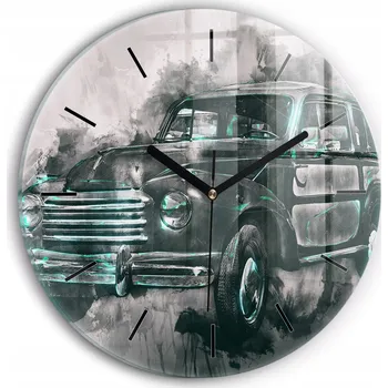 Hodiny Ozdobné nástěnné hodiny s krásnou grafikou - Auto Old-School kulatý průměr 30 cm