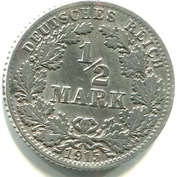 NĚMECKO. 1/2 Mark 1915/D. Ag.