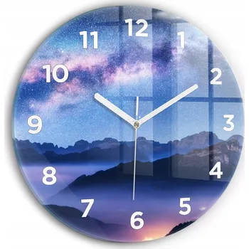 Obraz Tichá nástěnná skleněná hodina Mléčná dráha a hory kulatý průměr 30 cm