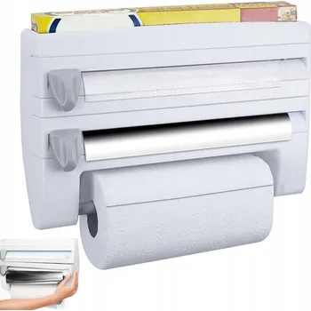 Držák kuchyňských utěrek DRŽÁK ZÁSOBNÍK 3v1 NA PAPÍROVÉ UTĚRKY, FÓLIE A POTRAVINOVOU FÓLII bílá