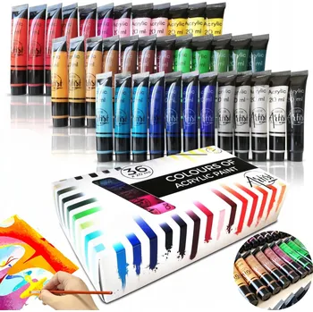 Vodová barva Akrylové barvy Creative Artist, sada 36 vícebarevných ks po 20 ml