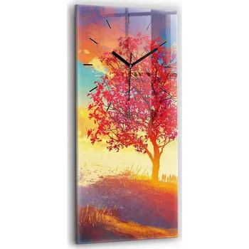 Hodiny Minimalistické skleněné nástěnné hodiny s motivem podzimní krajiny 30x60 cm