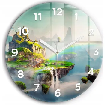 Hodiny Skleněné foto hodiny na zeď Čínská fantasy kulatý bílé ručičky průměr 60 cm
