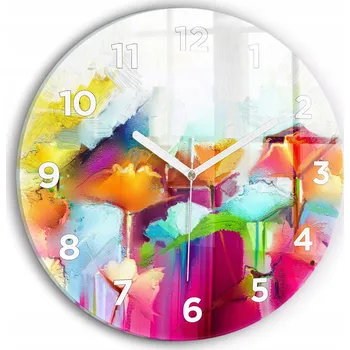 Hodiny Ozdobné nástěnné hodiny s krásnou grafikou Abstraktní květiny kulatý průměr 30 cm