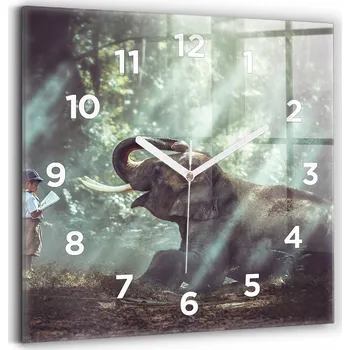 Hodiny Skleněné hodiny s motivem na zeď Tiché ručičky Chlapeček čte knihu