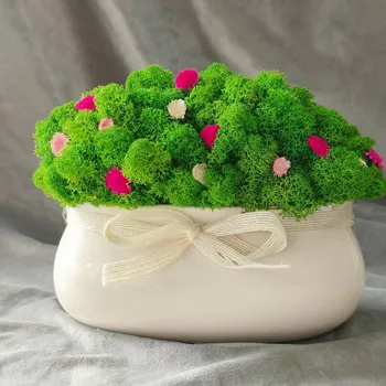 Květináč Krémový oválný květináč s mechem a mašlí