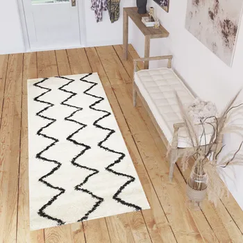 Koberec Běhoun na míru Delhi - čáry 4 - bílý/černý Rozměr koberce: 90 cm