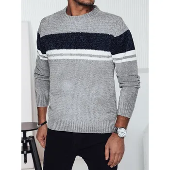Pánský svetr Pánský šedý svetr s pruhy DStreet šedá 3071880