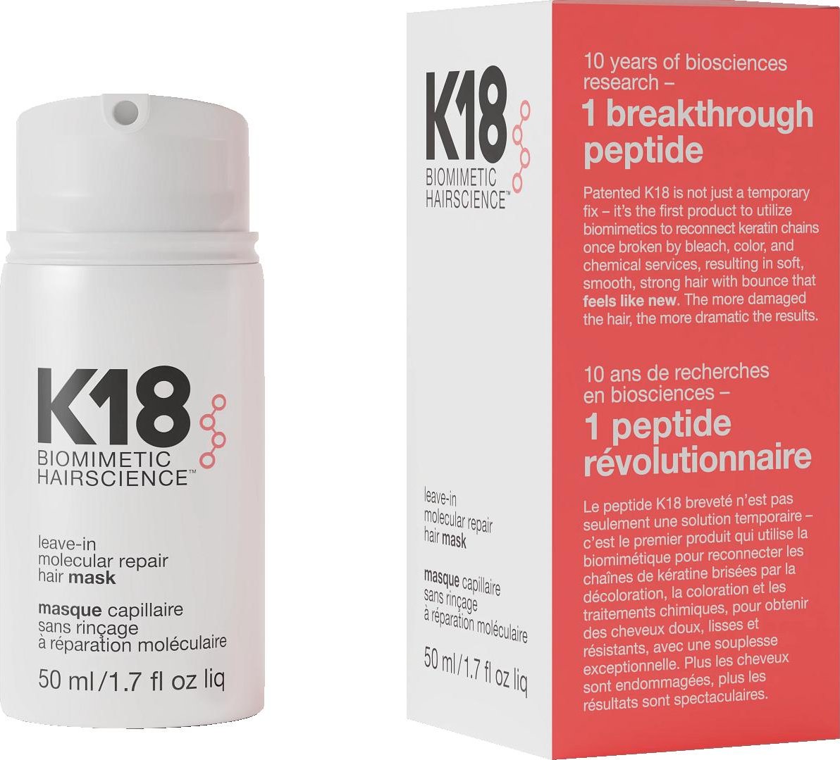 Bezoplachová maska pro obnovu poškozených vlasů K18 Hair Molecular Repair Mask - 50 ml + dárek zdarma