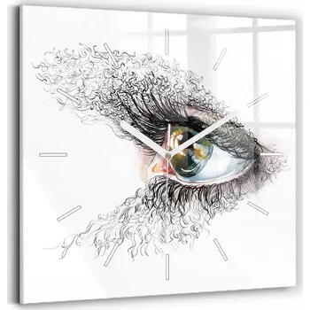 Hodiny Nástěnné čtvercové skleněné hodiny s motivem lidského oka, 30x30 cm