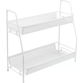 Drátěná police VERK GROUP Bílá dvoupatrová koupelnová polička CY-0117 – praktické řešení pro úsporu místa