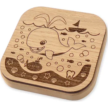 Dárková krabička ChikiPiki Dřevěná krabička na první zoubky s vlastním věnováním - velryba