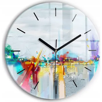 Hodiny Ozdobné nástěnné hodiny s krásnou grafikou Abstraktní olejová krajina průměr 30 cm