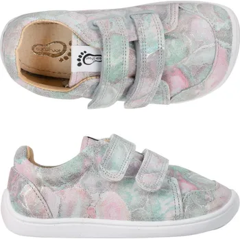 Dívčí polobotky 3F Kožené boty bar3foot 3BE39/LT-M8 růžovozelenkavé maskáčové, suchý zip, barefoot velikost: 30