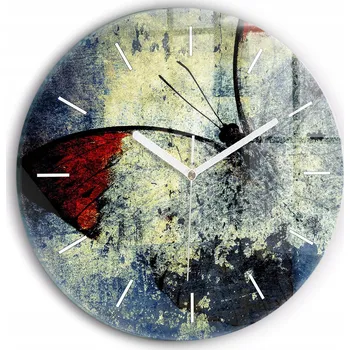 Hodiny Ozdobné nástěnné hodiny s krásnou grafikou - Motýl, vintage styl, kulatý, průměr 30 cm