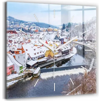 Hodiny Skleněné hodiny s tichým mechanismem Loft Nástěnné Panorama města v zimě 30x30