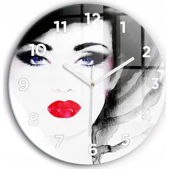 Hodiny Tiché skleněné nástěnné hodiny Portrét ženy kulatý bílé ručičky průměr 60 cm