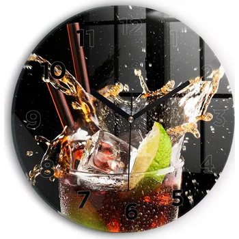 Hodiny Moderní skleněné nástěnné hodiny s potiskem Drink s ledem kulatý průměr 30 cm