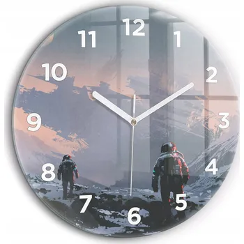 Hodiny Skleněné nástěnné hodiny Astronauti abstrakce kulatý bílé ručičky průměr 60 cm