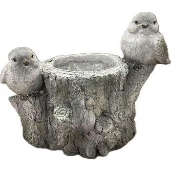 Zahradní dekorace Piskáček Praha Ptáčci na pařezu magnesium květník 40x28 cm