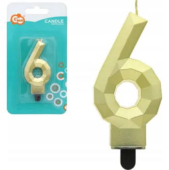 Dortová svíčka Narozeninová svíčka číslice 6, křišťál ZLATÁ, 7.6 cm - Krásný doplněk na dort