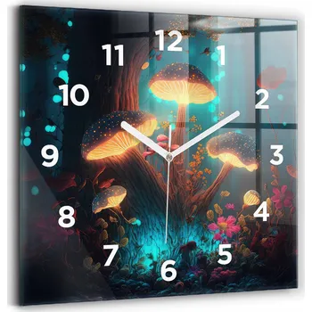 Hodiny Skleněné nástěnné hodiny Tiché ručičky Kuchyně Les a kouzelné houby 30x30