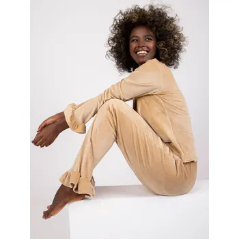 Dámské pyžamo Světle hnědé dámské pyžamo s dlouhým rukávem RV-