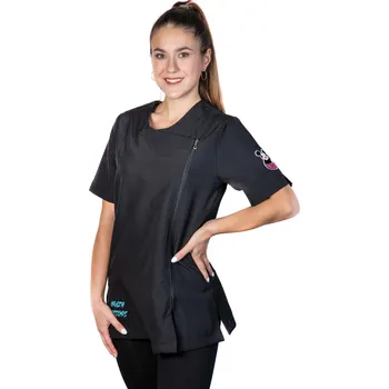 Dámská tunika Kadeřnická tunika na zip Crazy Scissors - černá, XS + dárek zdarma