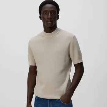 Pánský svetr Reserved - Bavlněný svetr s krátkými rukávy - béžová - 4750C-08X - 4750C-08X-M