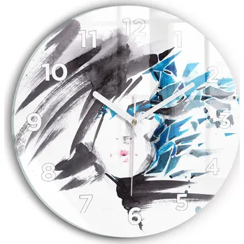 Hodiny Skleněné Kulatý nástěnné hodiny S Potiskem Abstrakce tvář ženy průměr 30 cm