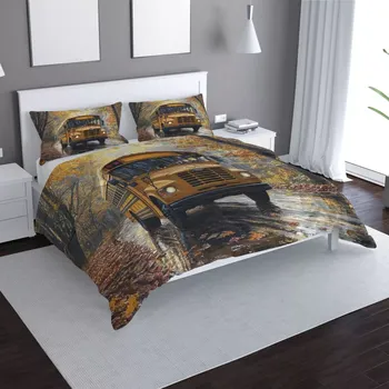 Povlečení Saténové povlečení Žlutý školní autobus - Sablio - 140x200 / 90x70