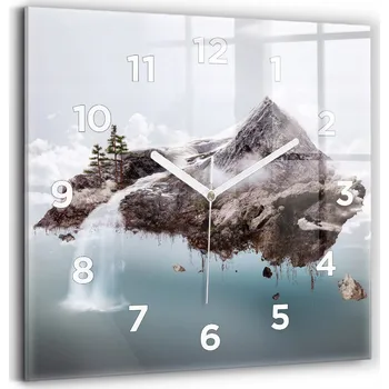 Hodiny Skleněné hodiny s motivem Moderní nástěnné hodiny Létající ostrov a vodopád