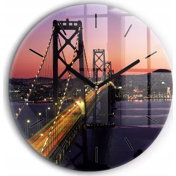 Hodiny Minimalistické Skleněné Nástěnné Hodiny s Grafikou USA západ slunce průměr 60 cm