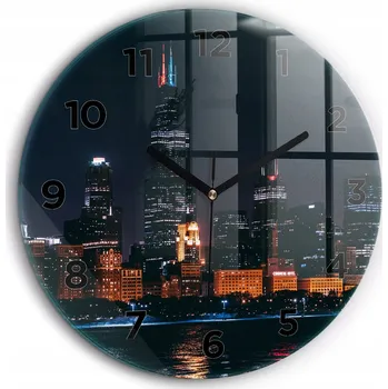 Hodiny Čtvercové Skleněné Nástěnné Hodiny do Obýváku Panorama města Chicago fi60 cm