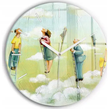 Hodiny Ozdobné nástěnné hodiny s krásnou grafikou Lidé na žebřících kulatý průměr 30 cm