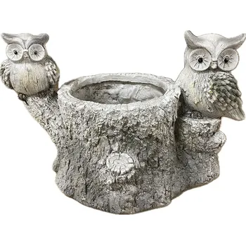 Zahradní dekorace Piskáček Praha Sovy na pařezu magnesium květník 40x24 cm