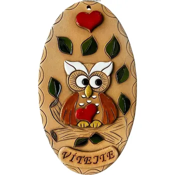 Keramická destička na zeď (Keramická sovička na zeď - VÍTEJTE)