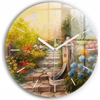 Hodiny Skleněné foto hodiny na zeď Olejová kompozice v lese kulatý průměr 30 cm