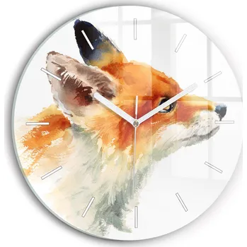 Hodiny Ozdobné nástěnné hodiny s krásnou grafikou Akvarelové mladé lišky kulatý průměr 30 cm