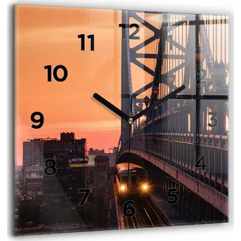 Hodiny Skleněné nástěnné hodiny do obýváku s motivem mostu Benjamina Franklina 60x60 cm