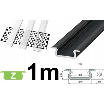 LED osvětlení Hliníkový profil černý TYP Z 1m + mléčný kryt