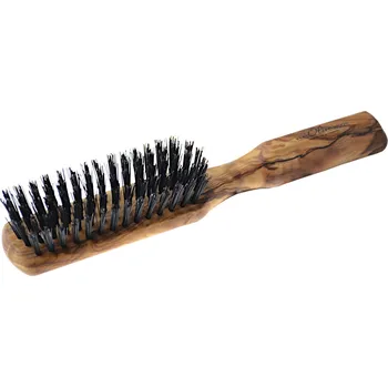 kartáč na vlasy Plochý kartáč z olivového dřeva s kančími štětinami Keller 100 25 40 + dárek zdarma