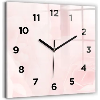 Hodiny Čtvercové Skleněné Nástěnné Hodiny do Kanceláře s Motivem Kvetoucích Růží 30x30 cm