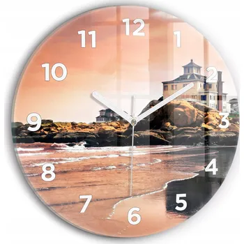 Hodiny Moderní skleněné hodiny s grafikou na zeď Pobřeží Sherman kulatý průměr 30 cm